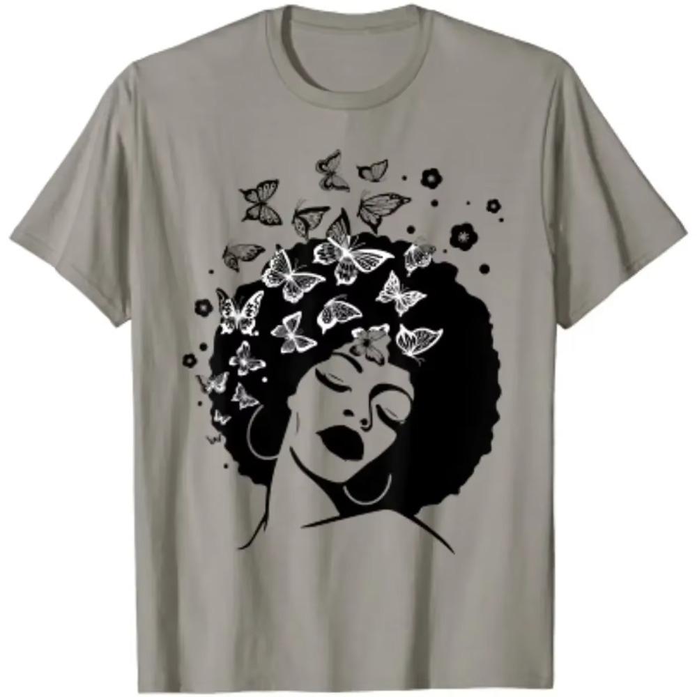Queen of African American Strong Black Natural Afro T-Shirt Graphic T Shirts Casual Cotton Daily Four Seasons Tees Tshirt