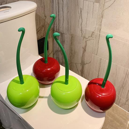 Toilet Brush Set with Base Cherry Shape Ergonomic Non-Slip Handle Bright Color Bathroom Cleaning Brush