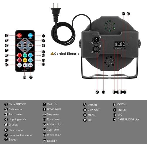 36 LED 3-in-1 RGB Stage Lights with Remote Control, Wash Light, LED Par Light, Disco Light, DMX512, High Brightness, Multi-Color Changing, Sound Activ
