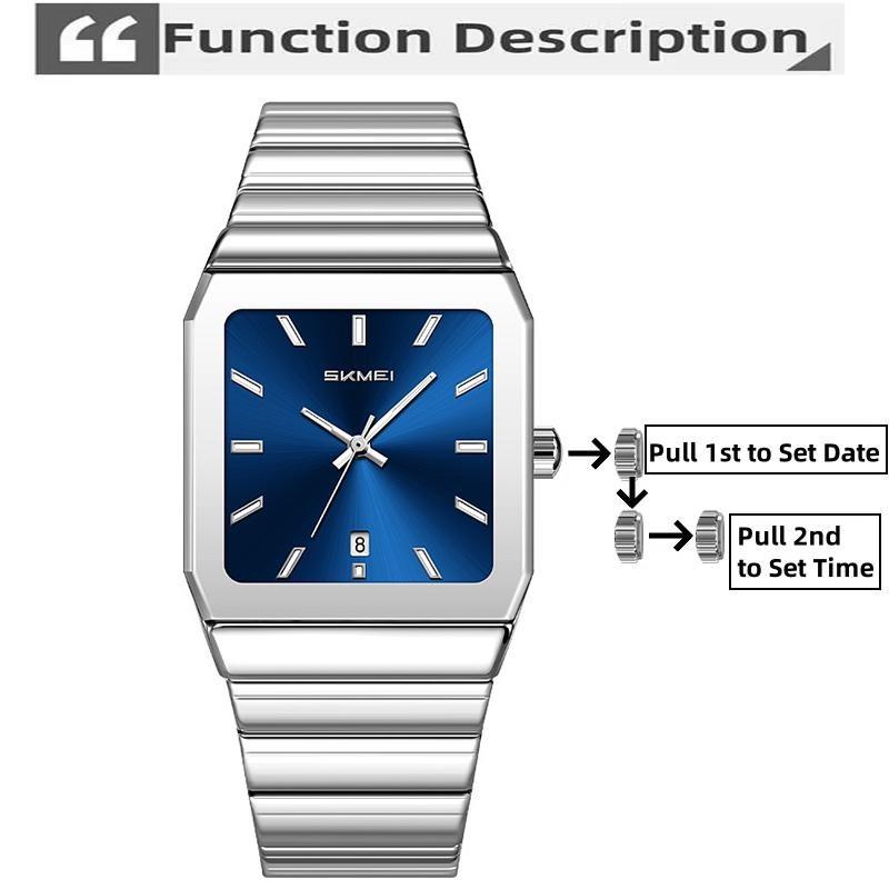 Mens Minimalist Square Analog Watch Luminous Date Waterproof Steel Strap Casual Business Quartz Wristwatch
