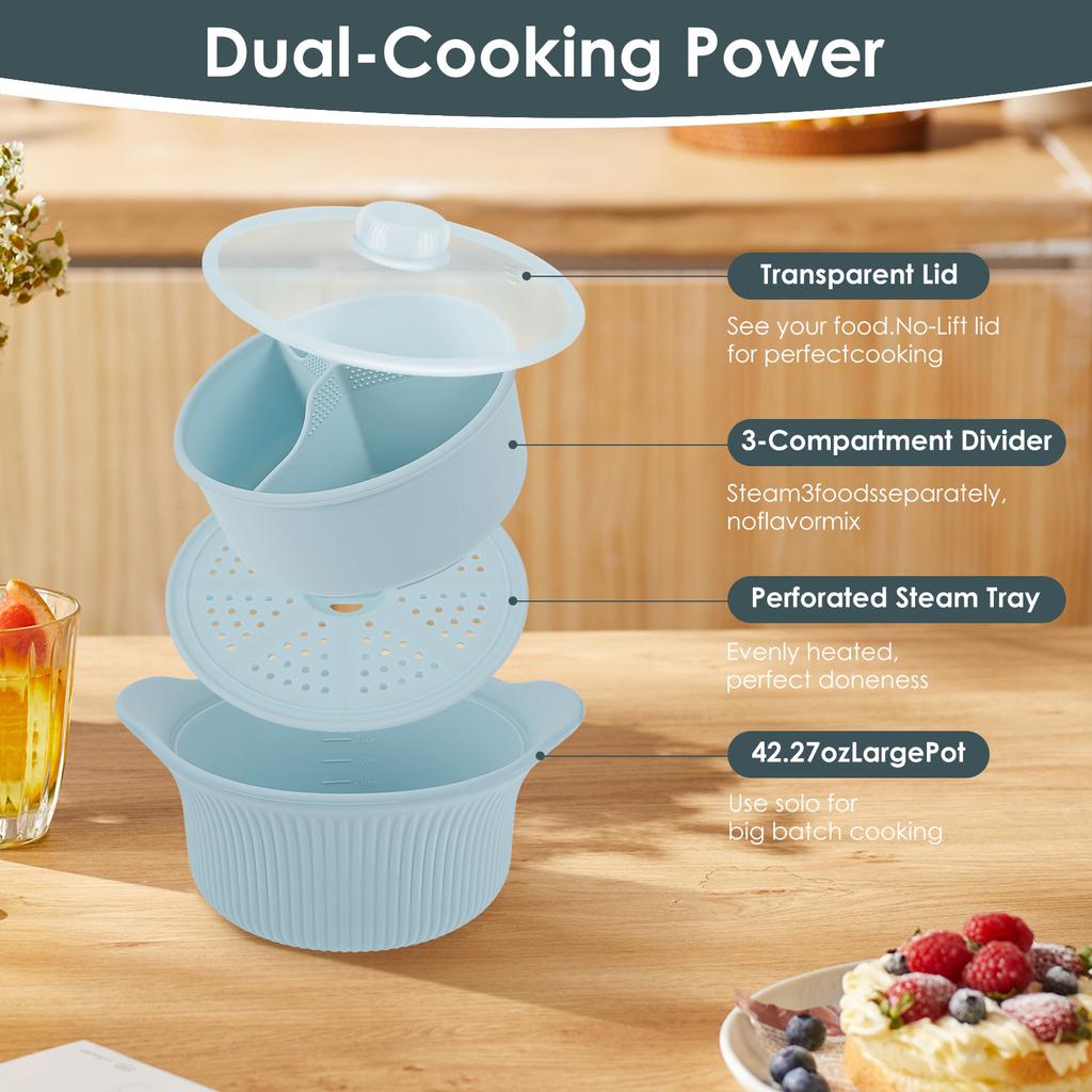 42oz Silicone Soup Pot Liner Steamer Bowl 3 Grids Food Vegetable Container Oven Microwave Safe Kitchen Cooking Baking Gadget