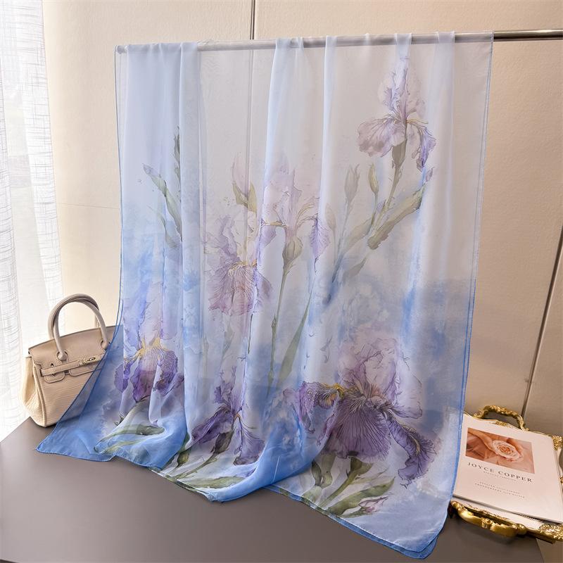 Bamboo Rhyme Yellow Encryption Yourou Yarn Printing Spring And Summer Silk Scarf Large Long Scarf Travel Shawl Sun Protection Women'S Scarf Headscarf