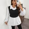 Women's Simple Contrast Color Shirt with Polo Collar Shirt