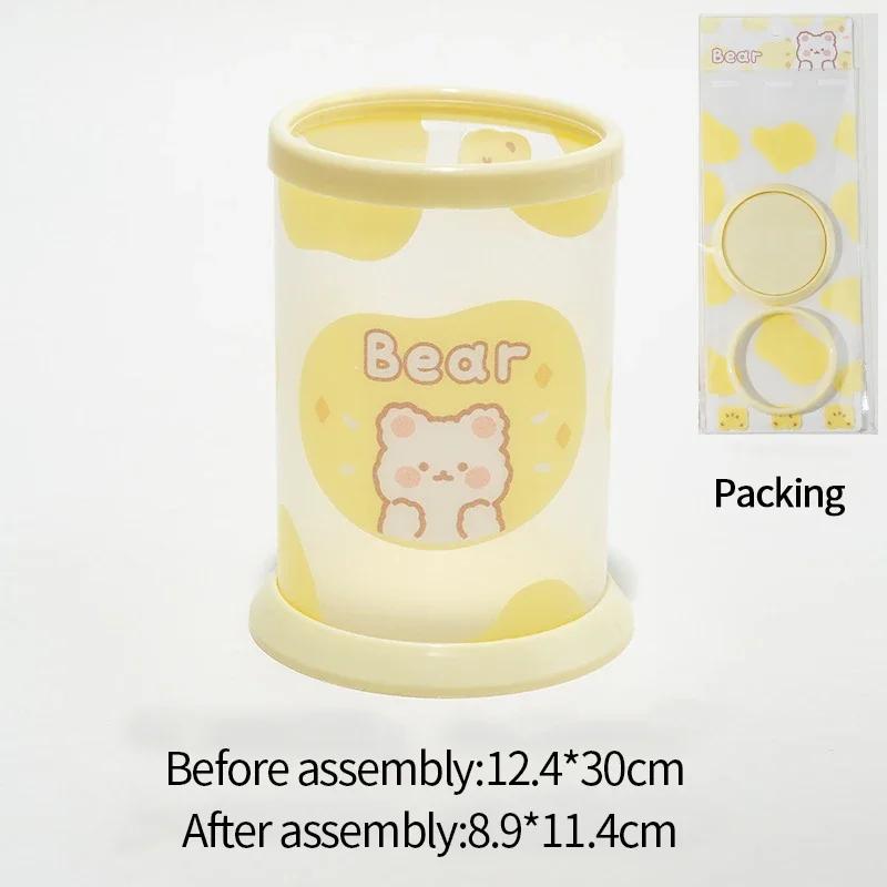 Kawaii Cartoon Pen Holder Desktop Organizer INS Transparent Pencil Case Cosmetics Brush Storage Box Home Decoration Accessories