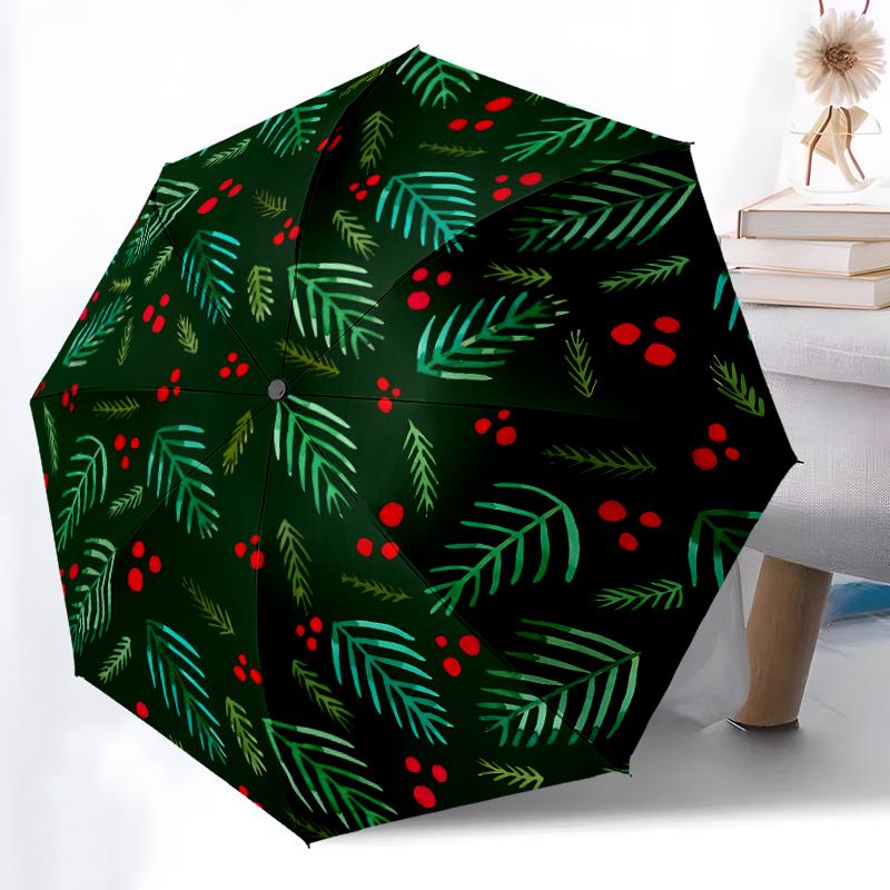 

1pc Sturdy 8-Bone Auto Umbrella, Christmas Elk and Tree Umbrella, Digital Printed, Foldable Umbrella for On-the-Go Outdoor Use