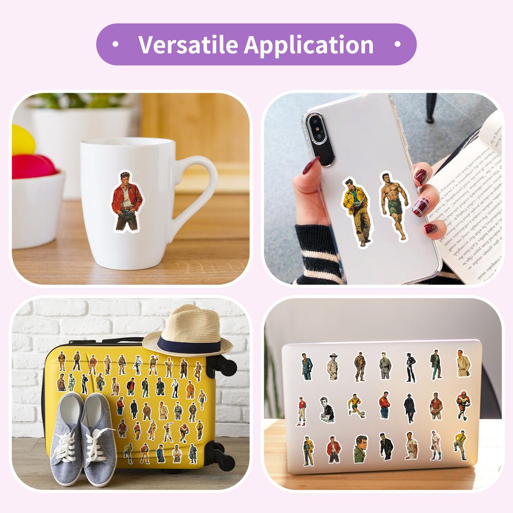 50Pcs Unique Retro Western Male Stickers Set - DIY Decals for Journal & Notebook Graffiti