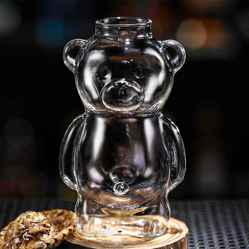 1/2pcs Cartoon Bear Shaped Glass Cup With Straw 300ml Transparent Juice Cocktail Glass Cup Restaurant Home Coffee Milk Cup