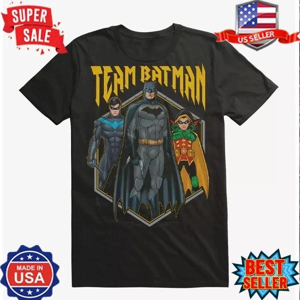 DC Comics Batman Team Batman Nightwing Robin Dark Grey T-Shirt, S-5XL 4XL