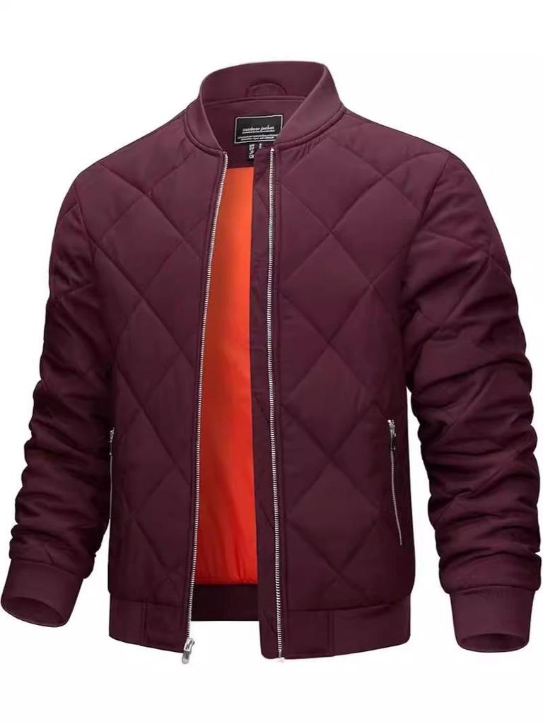 2024 Men's Autumn/Winter Stand Collar Diamond Quilted Jacket - Lightweight, Warm, and Trendy