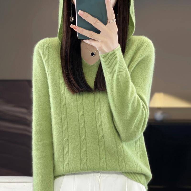 Women Knitted Hoodie 100% Wool Sweater MODERN NEW SAGA Winter Knitted Pullover Sweatshirt Soft Warm Wool Sweaters Jumper Knit Top