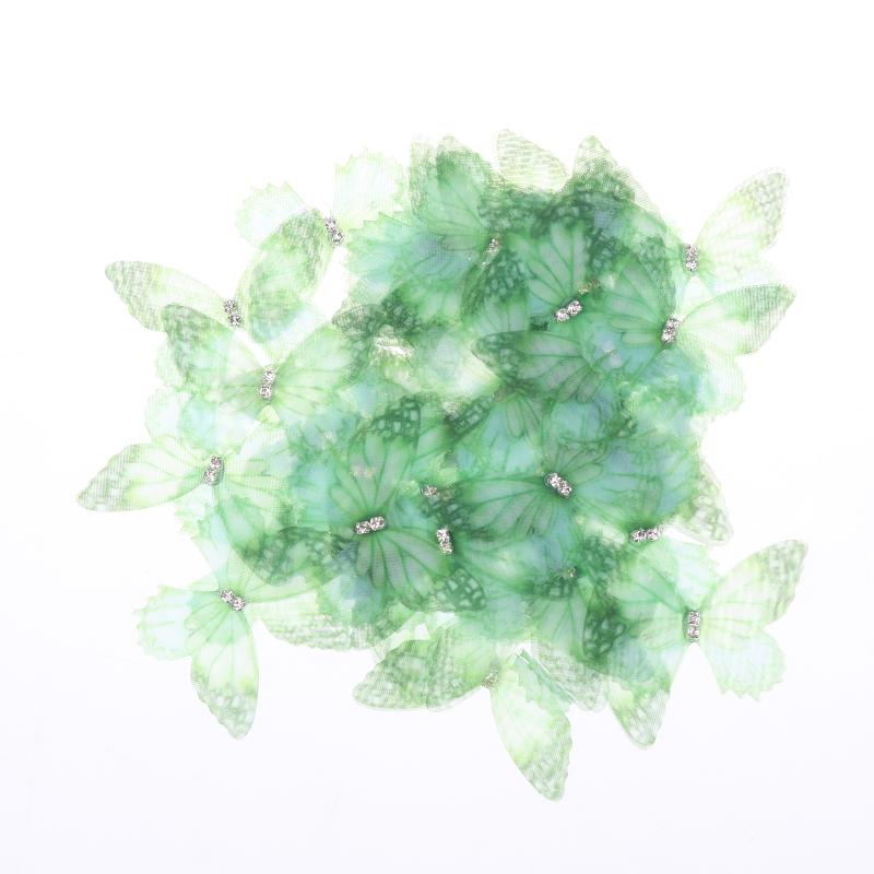 50Pcs 3D Organza Fabric Butterfly Appliques Gradient Color Double-Layer Simulation Mesh Butterfly Patch Translucent