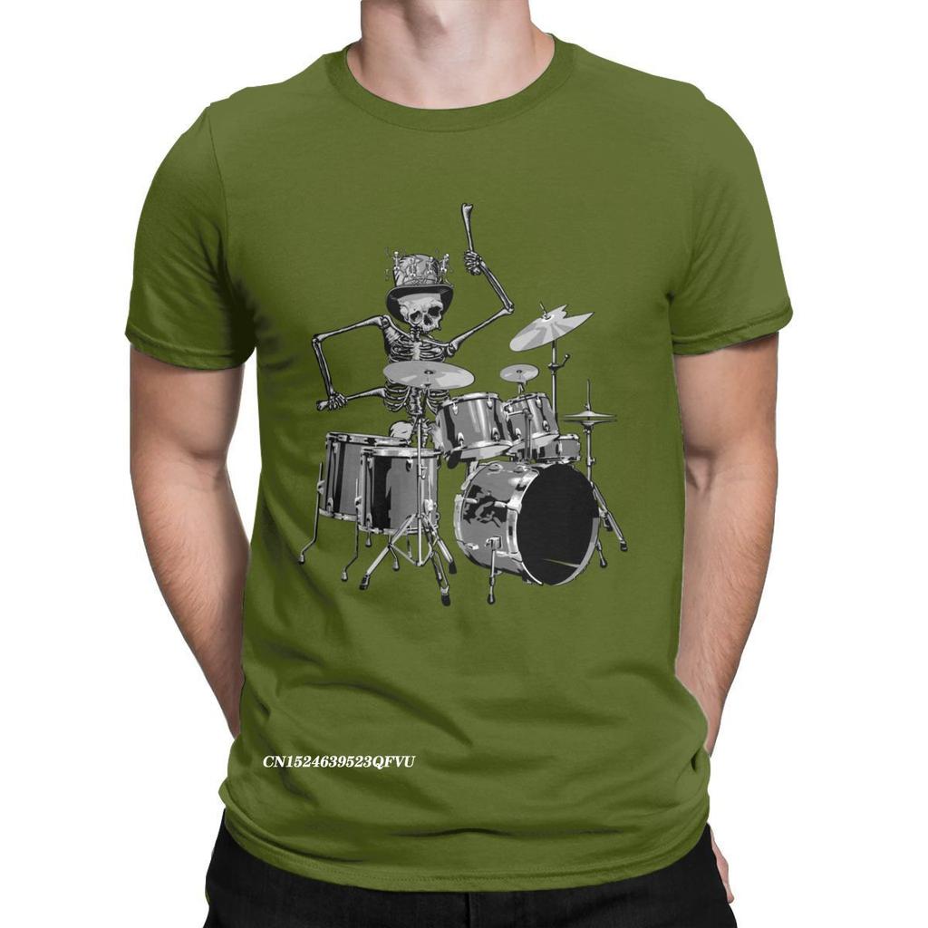 Skeleton Drum Hat Music Band T-Shirts For Men Vintage T Shirts Harajuku Graphic Oversized T Shirt Camisas Alternative Clothing