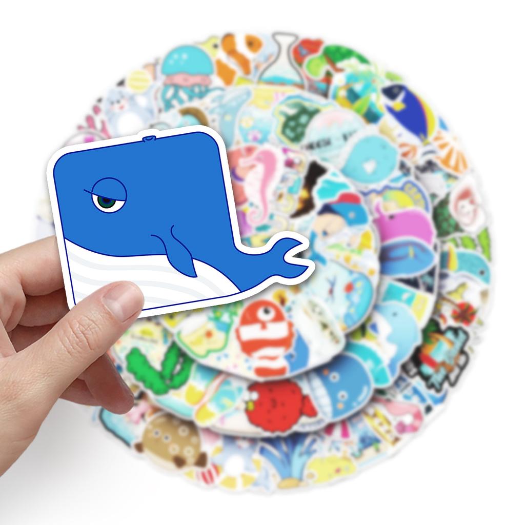 100 Pictures of Non-repeat Marine Life Cartoon Laptop Suitcase Scooter Car Decoration Stickers