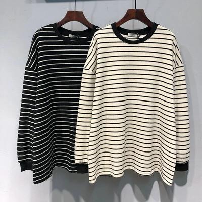 Sweatshirt for Women Cotton Oversize Stripes Thickened Loose Round Neck Casual Pullover Long Sleeve Winter Sweatshirt Top