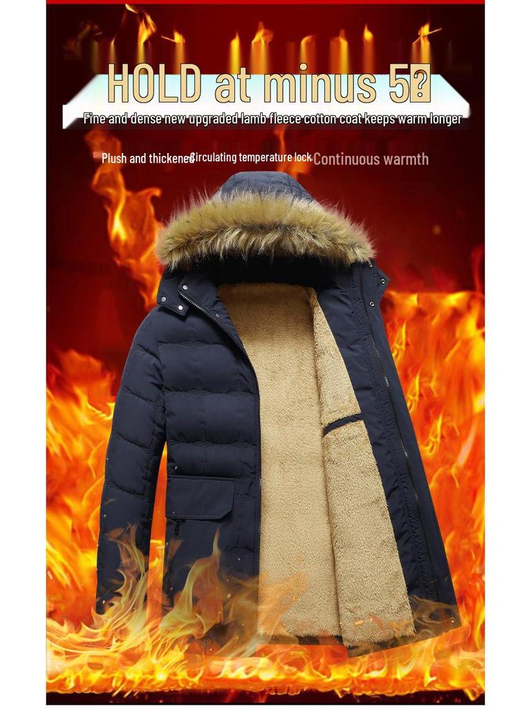 Men's Plus Size Hooded Winter Cotton Jacket - Casual and Versatile Dad Style Outerwear