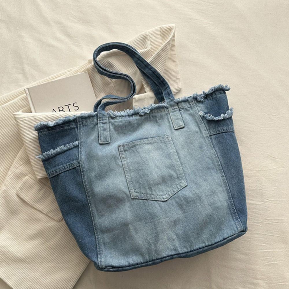 Korean Style Denim Shoulder Bag Retro Underarm Packs Cute Canvas Tote Bag Women