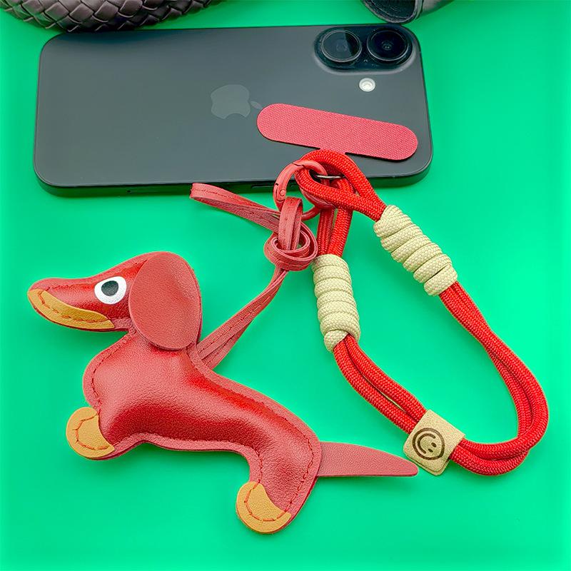 Dachshund Bag Pendant Premium Cartoon Dachshund Mobile Phone Chain Rope Leather Puppy Ins Bag Pendant Miu