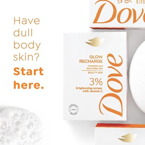 DOVE Glow Recharge Serum Beauty Bar | 3% Aufhellendes Serum + Vit C | Energetisiert & Erleuchtet die Haut | Paraben- & SLS-frei | 125g