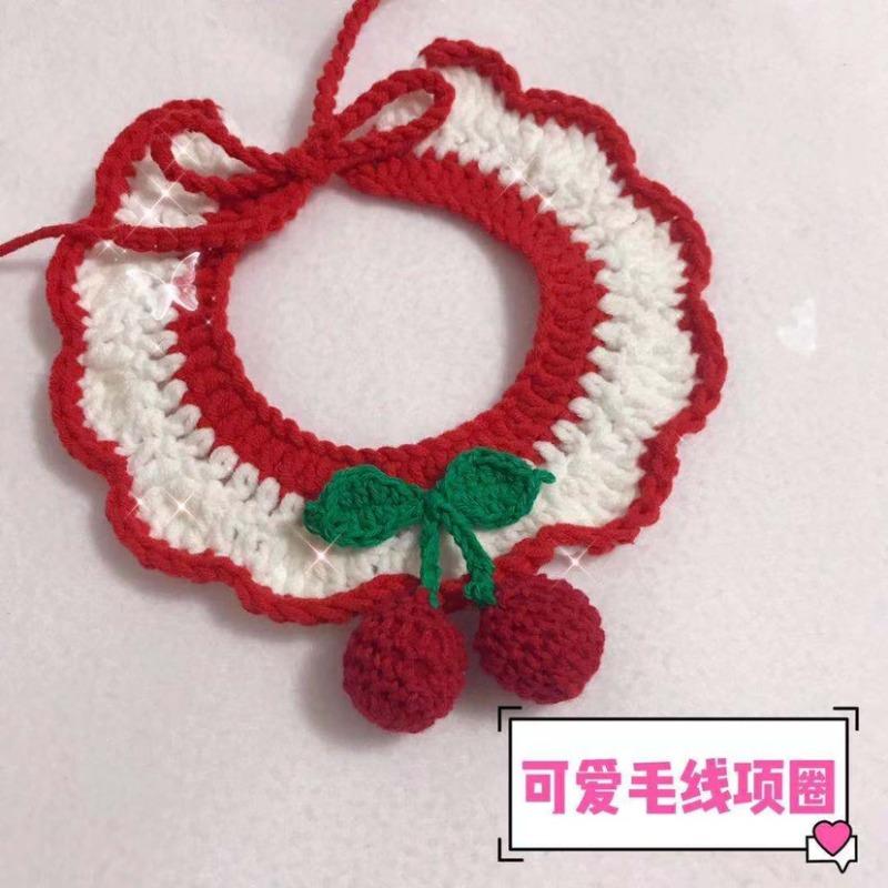 Cat Knitted Scarf Collar Red Christmas Dog Saliva Towel Strawberry Pet Ornament Christmas Knitted Scarf Pet Christmas Gift