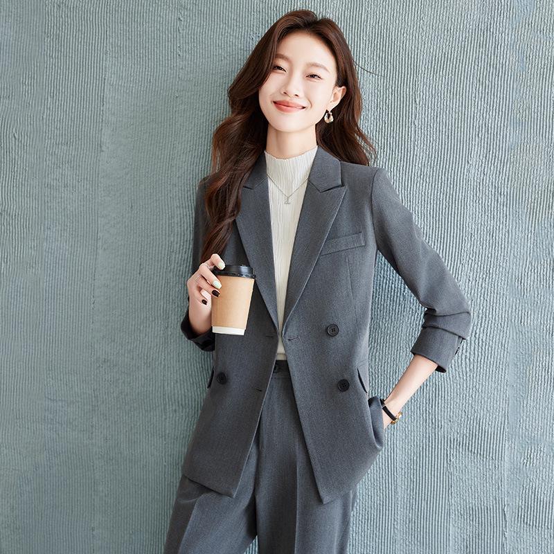 Women's 2024 Double-Breasted Black Suit Set: Elegant Professional Blazer Uniform for Hotel Managers