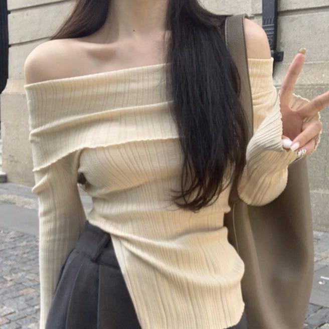

Sexy One-Shoulder Autumn/Winter Women s Top One size абрикосовый