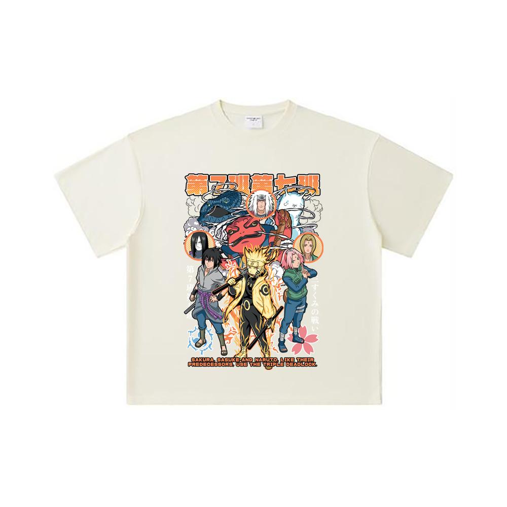 

260 GSM Double Yarn 32 Count 100% Cotton Naruto V6 Print Unisex Heavy Cotton T Shirt S