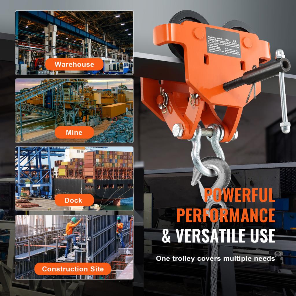 SucceBuy 2T Push Beam Trolley with Dual Wheels Alloy Steel Garage Hoist for Straight Curved I Beam Flange Width 2.8"-6.7"