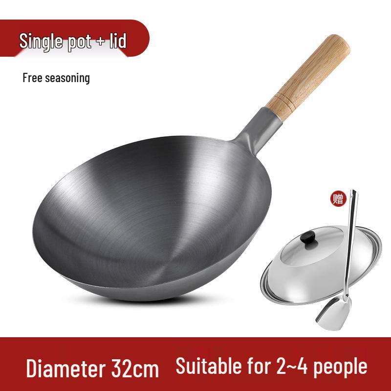 Zhangqiu Non-stick Cast Iron Wok with Large Ladle for Home & Restaurant Use - Suitable for Gas Stoves