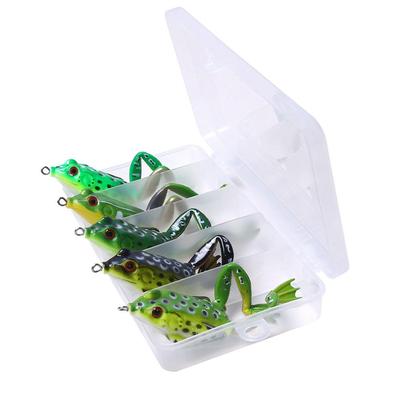 Topwater Frog Lures, Soft Fishing Lure Kit with Tackle Box for Bass Pike Snakehead Dogfish Musky (Pack of 5)