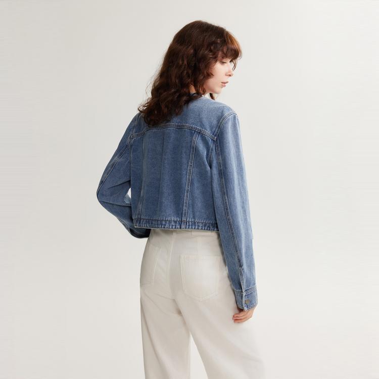ELLE French Design Pure Cotton Long Sleeve Top Minimalist Denim Jacket Women tops Blue EF49345