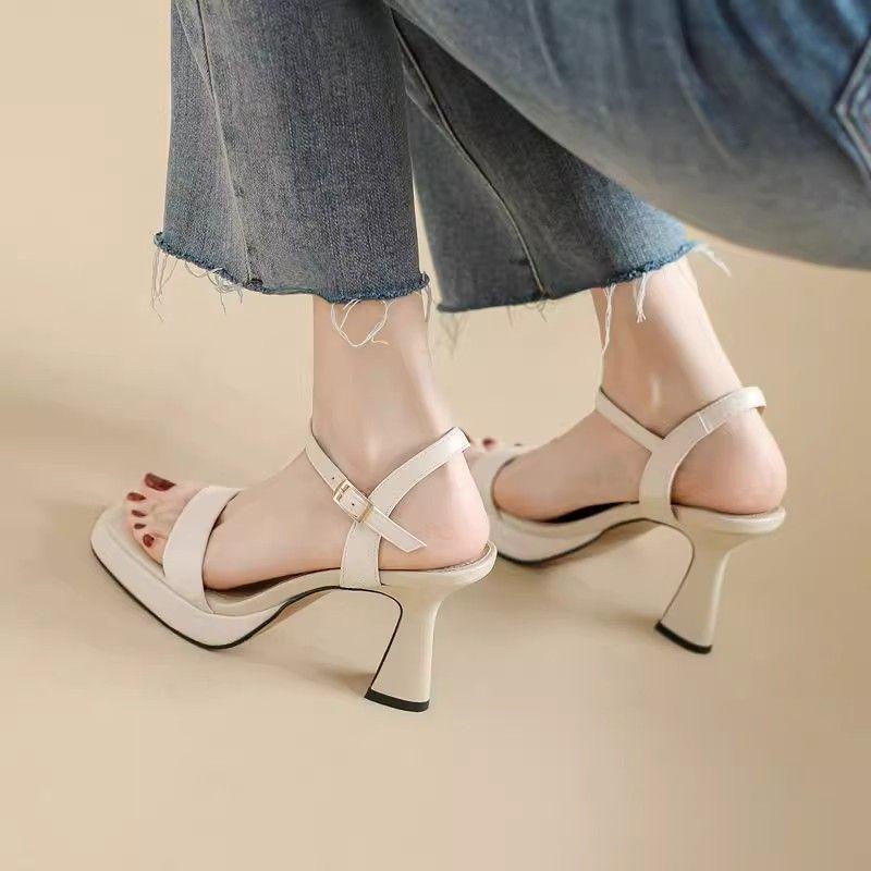 Square head open toe with fashionable waterproof table thick heel sandals for women 2025 summer Korean version versatile breathable sandals for women