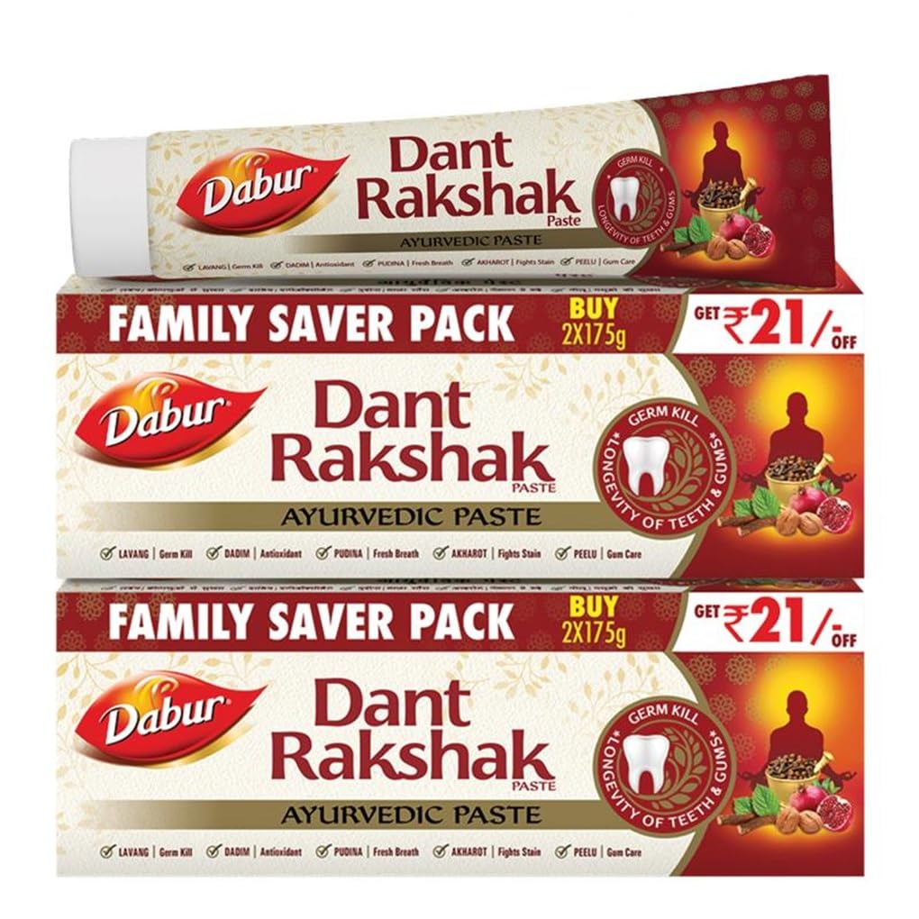 Dabur Dant Rakshak Ayurvedic Toothpaste - 700g (175g x 4) | With Goodness Of 32 Ayurvedic Herbs | Prevents & Calms Gum Pain | Kills Germs | Complet