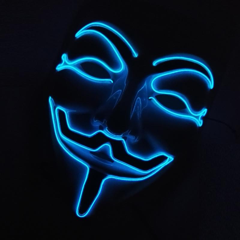 Halloween Glowing V Mask EL Wire Neon Light Up Anonymous Mask Cosplay Horror Luminous Mask for Man Women Haunted House Props