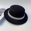 Hat Female British Autumn and Winter Celebrity Retro Versatile Jazz Hat Flat Top Felt Hat Black Wool Top Hat