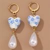 Ceramics Pearl Dangle Earring Handmade Flower Beaded Earring  Gift