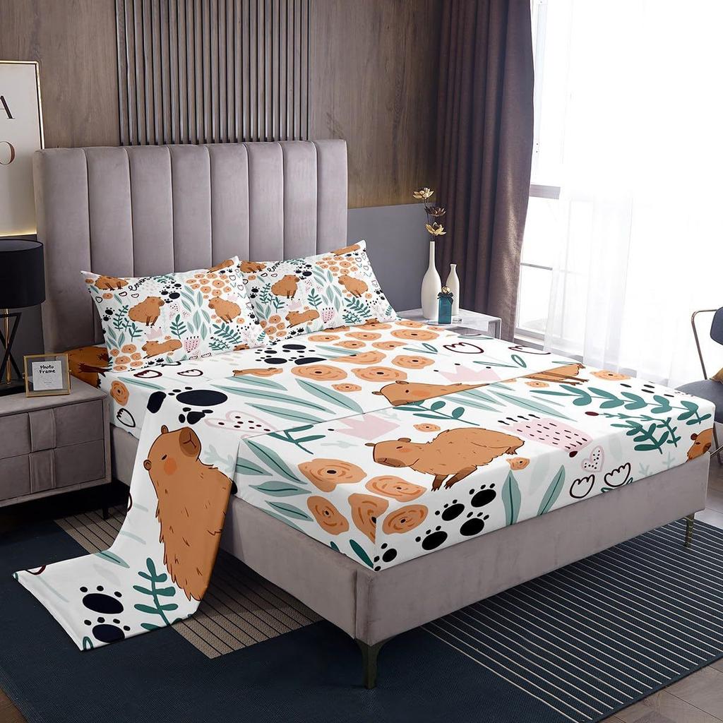 Cute cartoon animal pattern bed hat four-piece bedding set bedroom dormitory bedding decoration