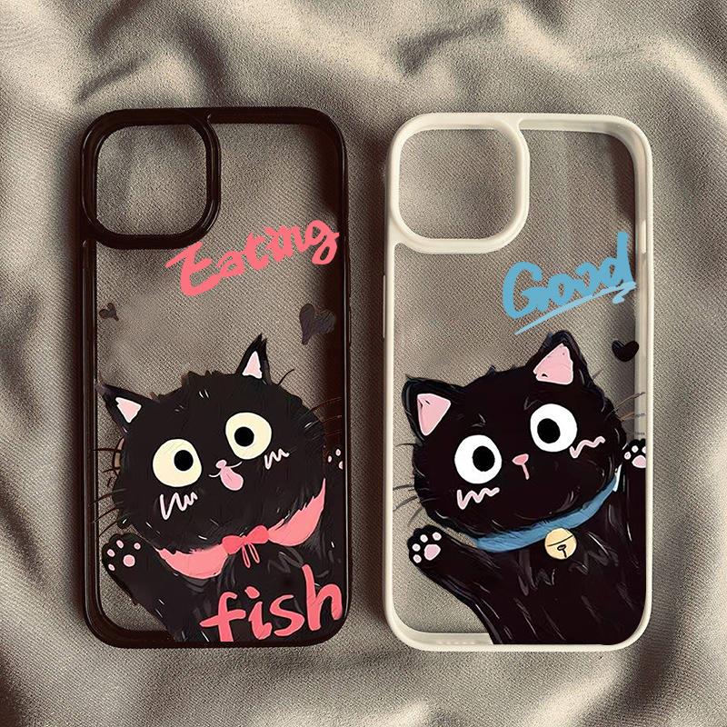 Funny Couple Phone Case for IPhone 13 15 Cover for 16 11 14 Pro Max 12 Mini X XS XR SE 14 Plus Cartoon Black Cat Shells Fundas