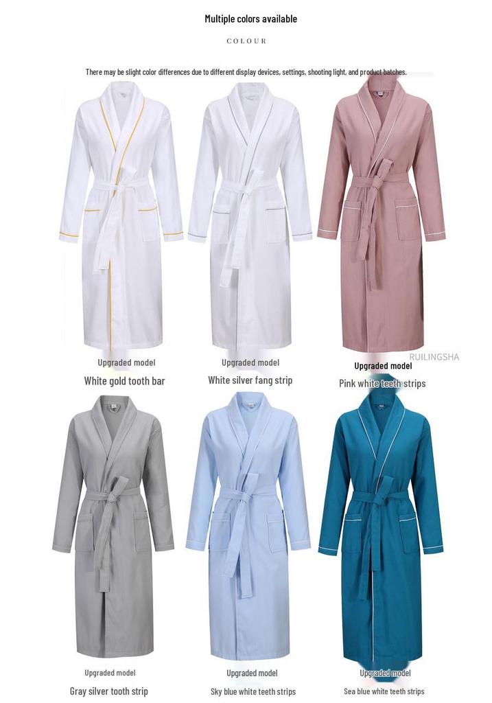 Luxury 5-Star Pure Cotton Bathrobe: Absorbent, Quick-Dry, Long Style for Men, Women, Couples, Suitable for All Seasons.