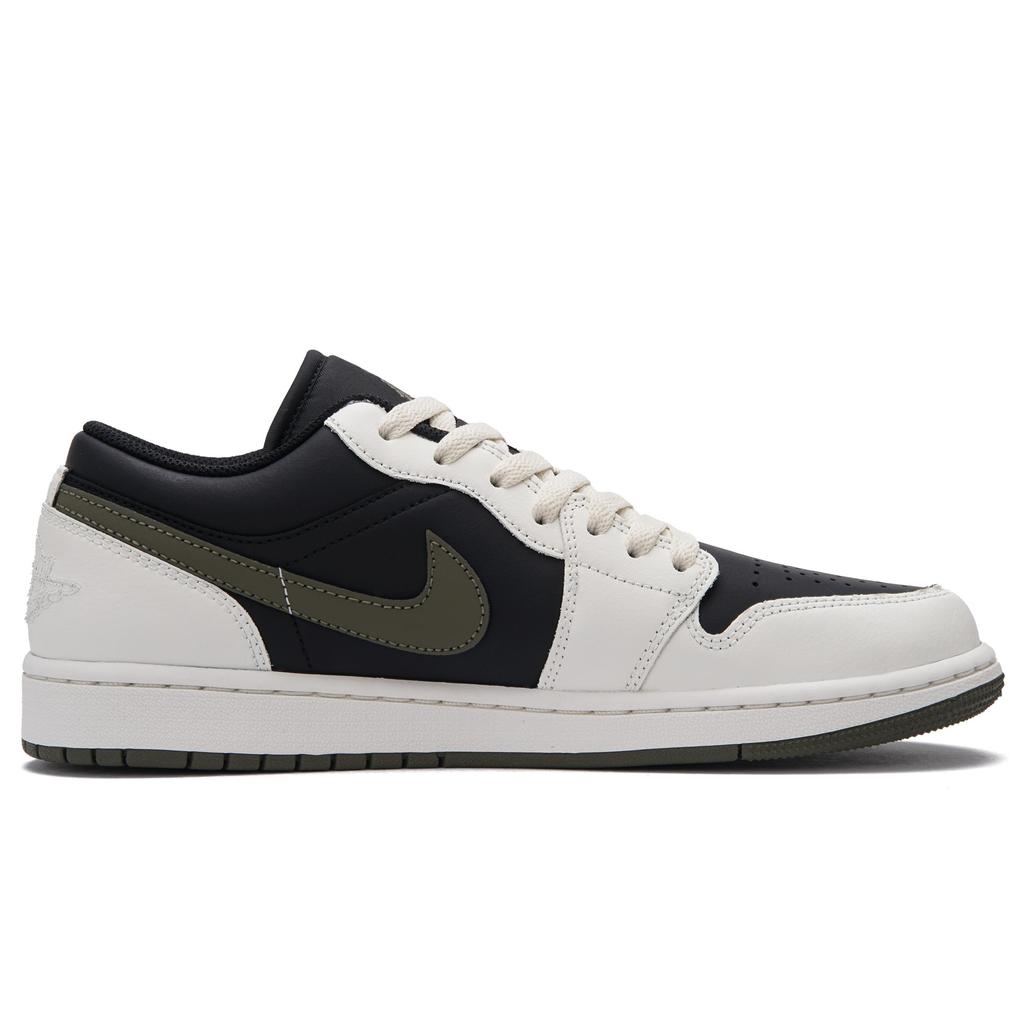 Jordan Air Jordan 1 Slip Resistant Abrasion Resistant Low Top Vintage Basketball Shoes Unisex Black White Green 553558-092(Team734-)