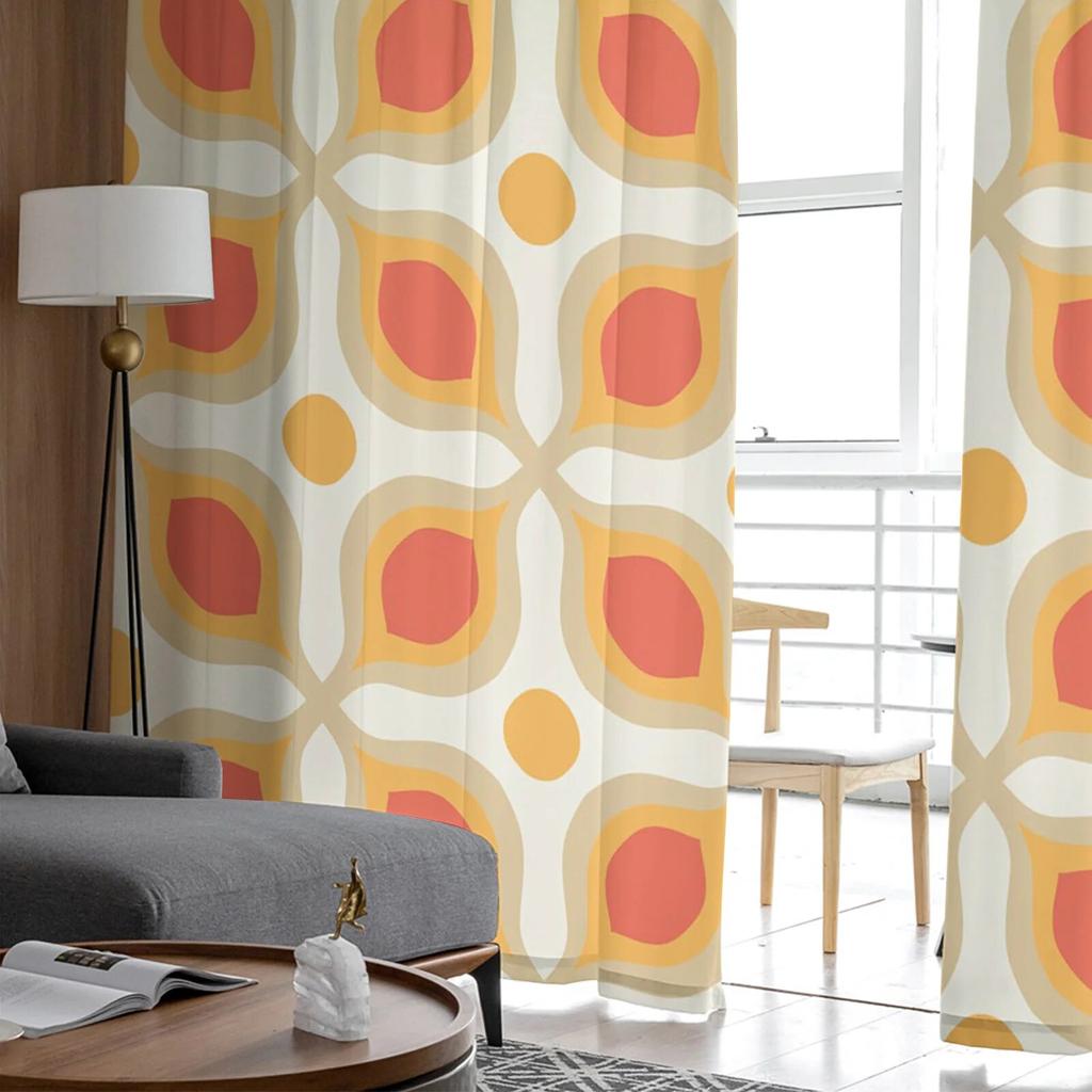 Retro Modern Tulle Curtains Printed Sheer Drapes for Living Room Bedroom Balcony Hall Home Decor Fashion