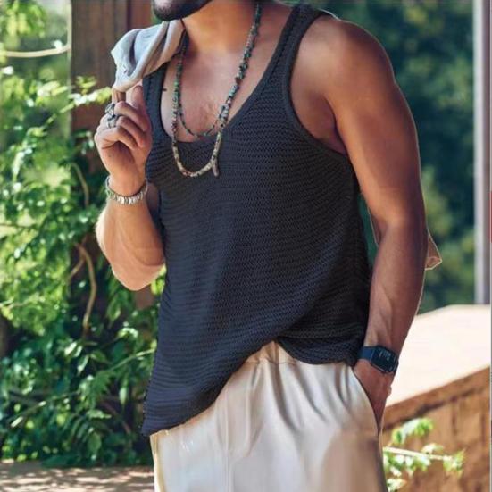 Men Summer Vest Sleeveless Solid Color Simple Style Knitted U Neck Sports Soft Pullover Men Tank Top Men Clothes
