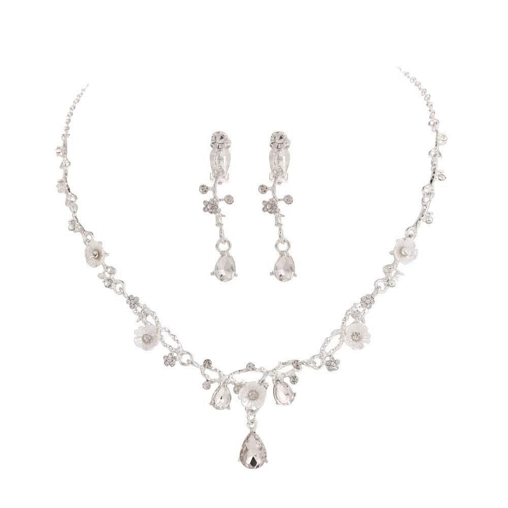 Flower Kids Crown Set Shiny Luxury Jewelry Dangle Earrings Rhinestone Necklace Earrings  Party