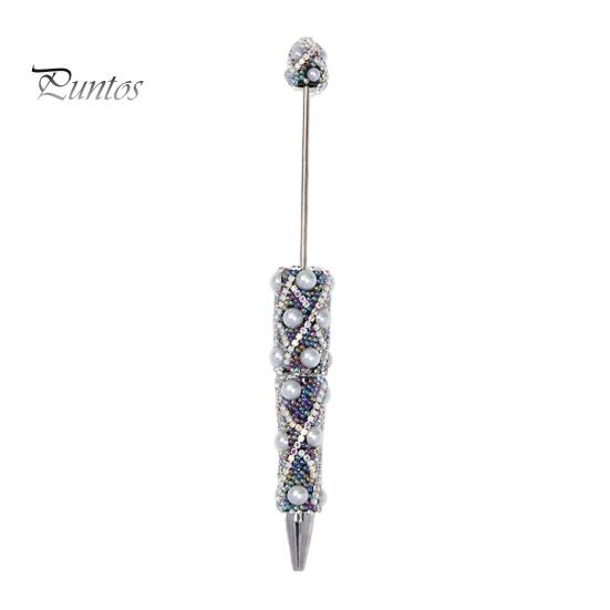 Rhinestone Bling Pens DIY Beadable Pen, Rhinestones And Faux Pearls Beaded Office Desk Accessories Black Ink Ballpoint Pen for School Supplies