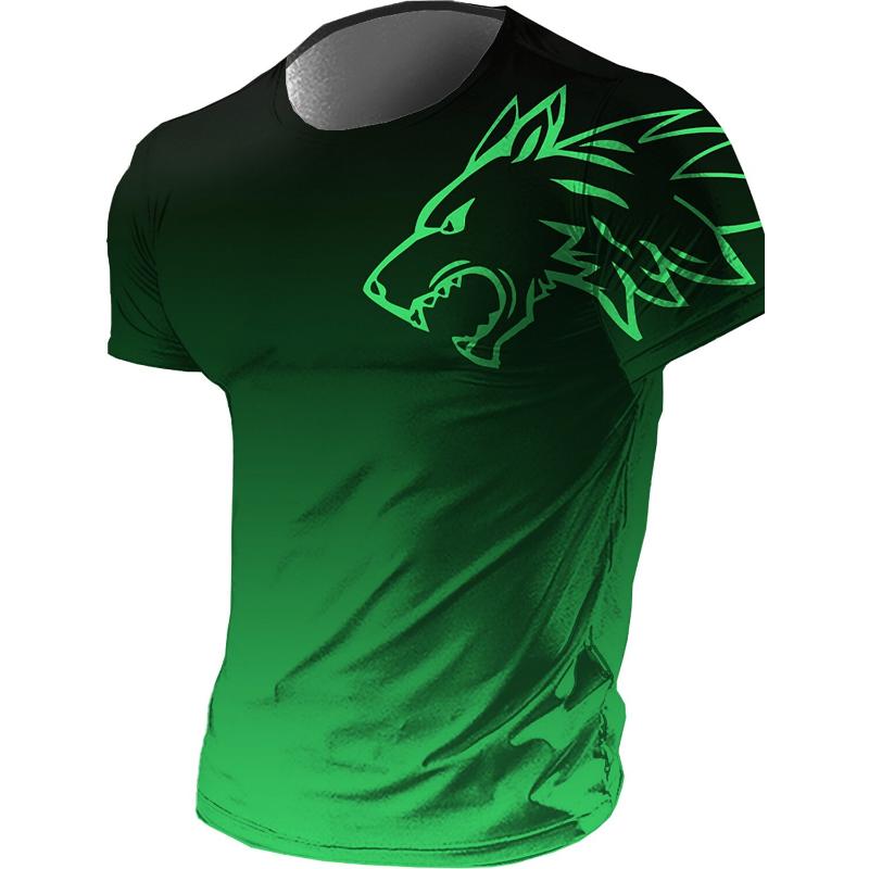 

Men t-shirt Graphic Animal Wolf Gradient Crew Neck Clothing Printed 3D Short sleeve tee Outdoor Daily Street Oversized t-shirt 5XL