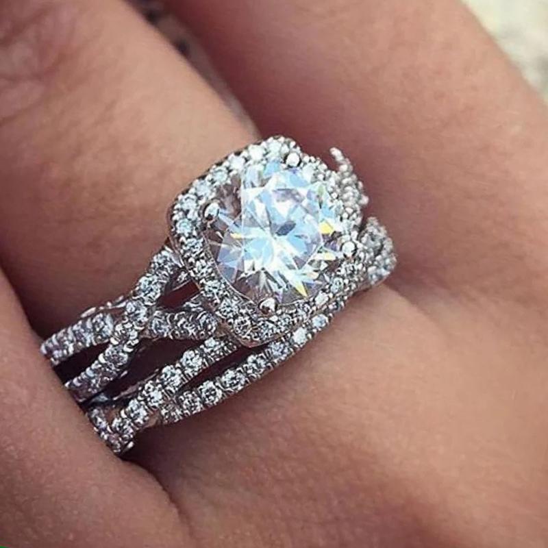 

Huitan Elegant Cushion Shape Cubic Zirconia Rings for Women Bridal Set Exquisite Twist Design New Trend Wedding Eternity 10