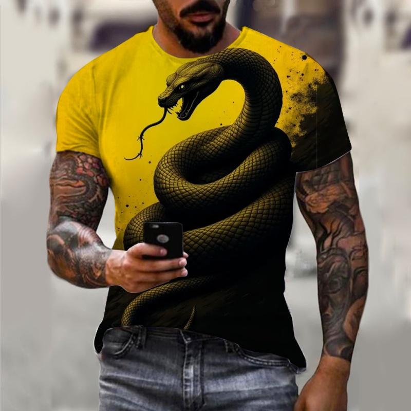 

Крутая футболка с рисунком животных для мужчин, топы с коротким рукавом и 3D-принтом «Год Змеи», летние повседневные свободные футболки с круглым вырезом M