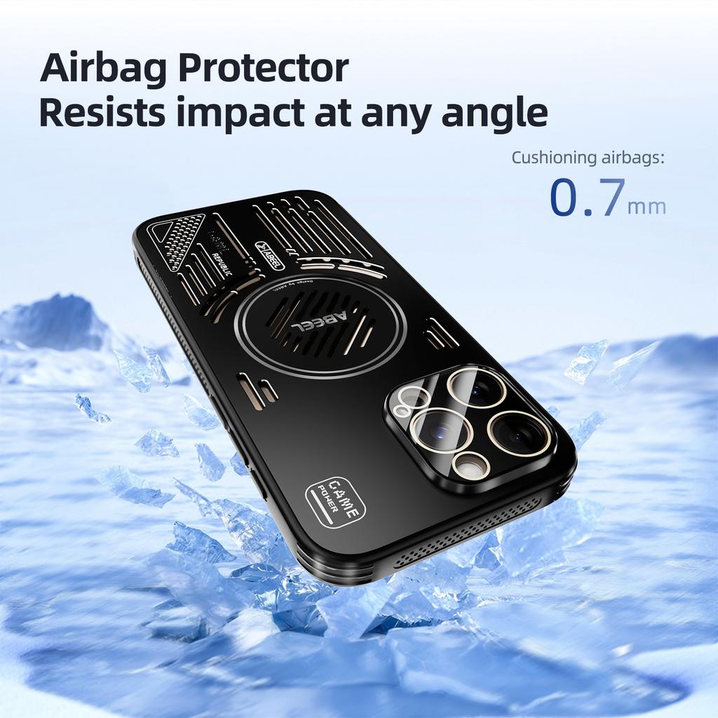 ABEEL For iPhone 14 Pro Max Magnetic Case Aluminium Alloy + PC + TPU Hollow Heat Dissipation Phone Cover