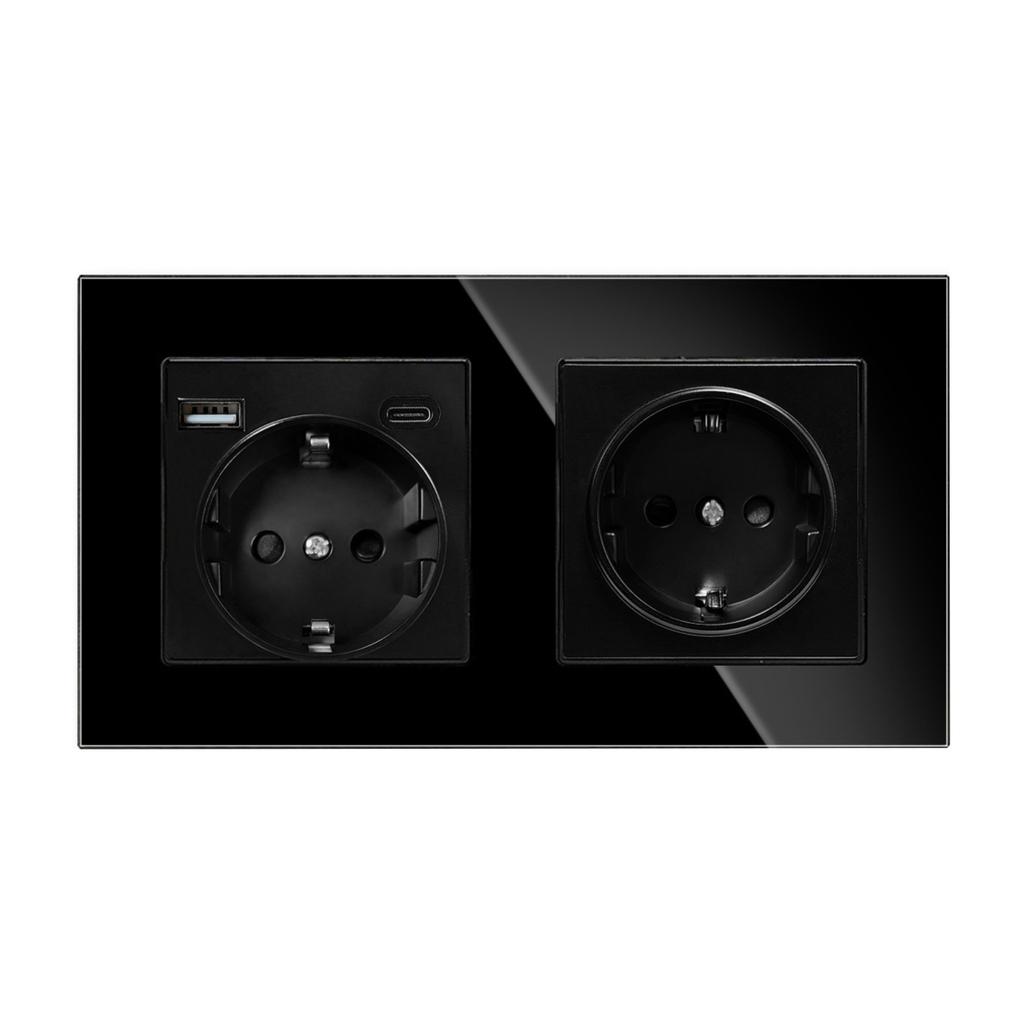 European Standard USB Wall Socket Tempered Glass Panel Socket Household Concealed Round Box Installation Socket Batch