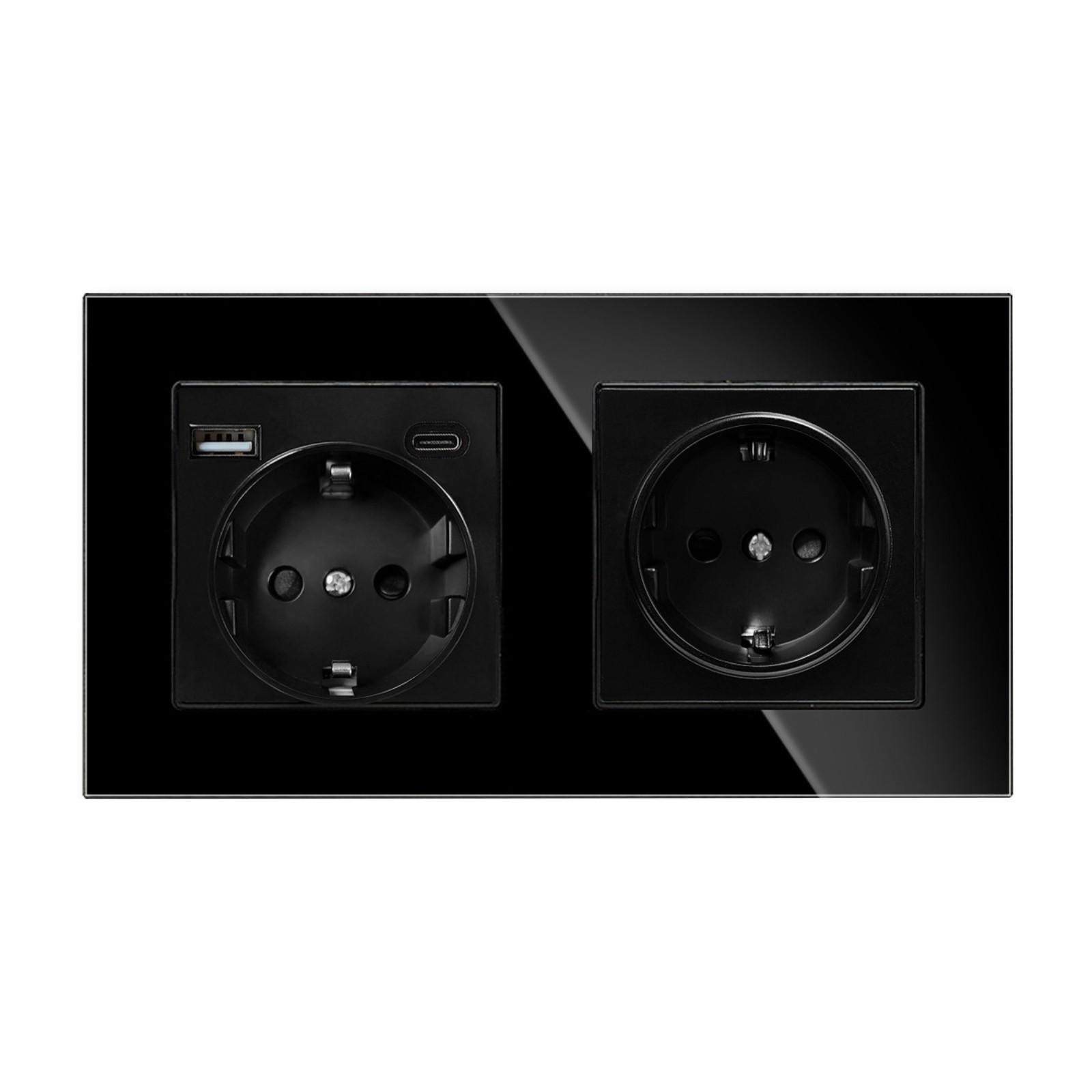 

European Standard USB Wall Socket Tempered Glass Panel Socket Household Concealed Round Box Installation Socket Batch One Size чорний