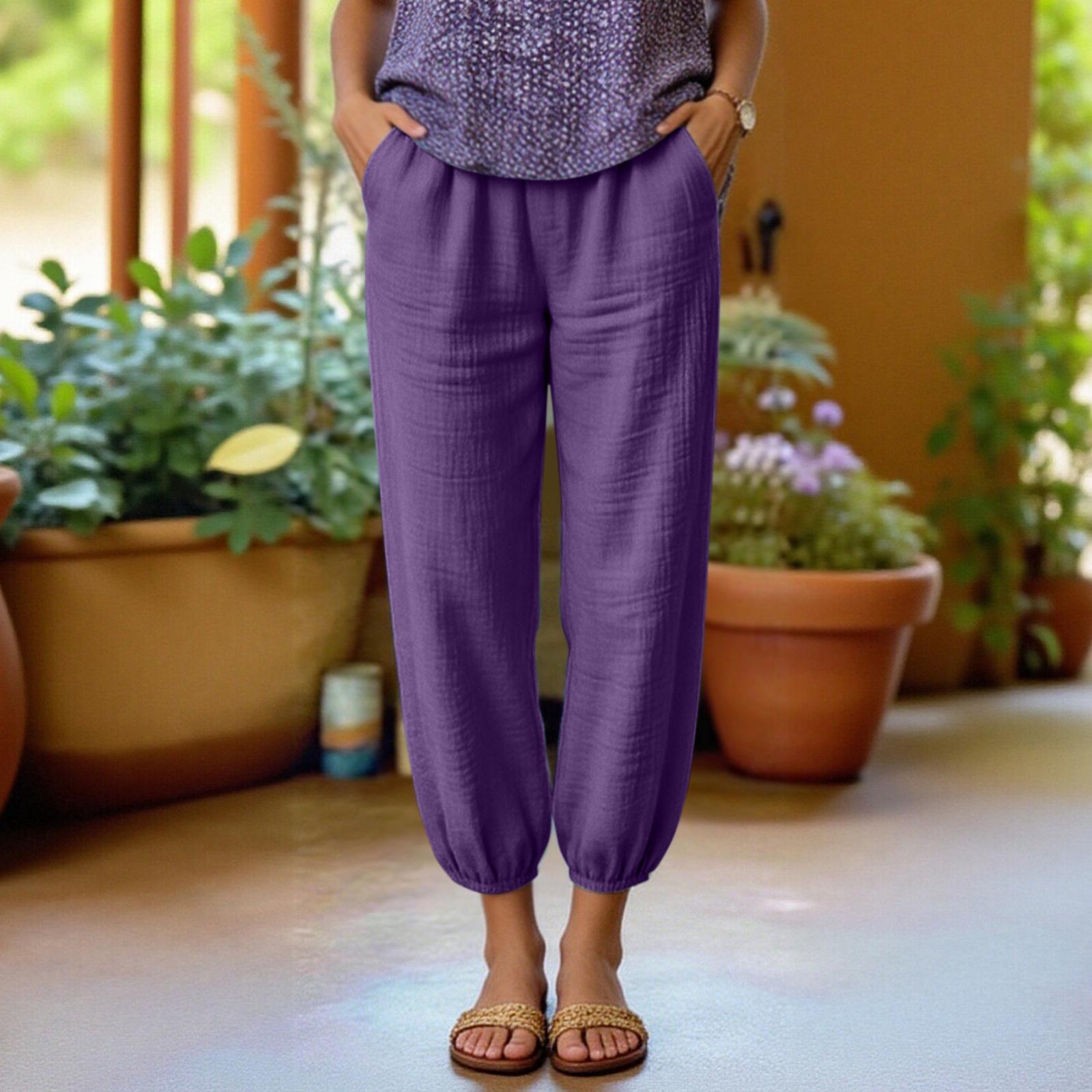 

Women Casual Loose Fit Wide Leg Jogger Pants Elastic Waistband Lightweight Soft Fabric Breathable Relaxed Fit Ankle Cuffs L фіолетовий